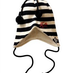 Sourpuss Clothing | Striped Black and White Retro Tattoo Pom Pom Beanie